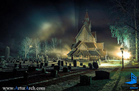 Old-stave-church-in-fog